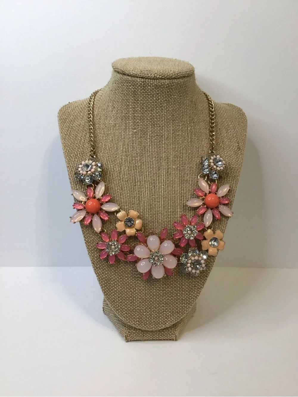 Women's Goldtone Chain Floral Statement Necklace in Pink, Peach & Coral Accents